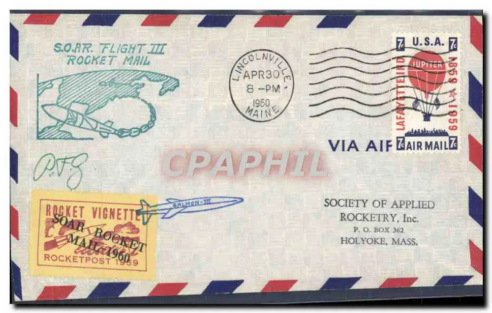 S.O.A.R. Flight III — Raketenpost — Lincolnville, Maine — 1960 - Vorderseite