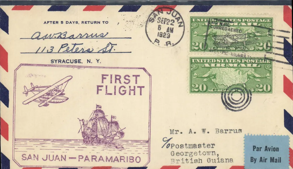 San Juan — Erster Flug San Juan-Paramaribo — unbekannter Verlag, Seriennummer nicht sichtbar - Vorderseite