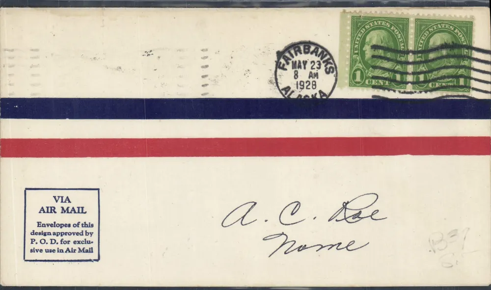 Fairbanks — Alaska — Luftpostumschlag 1928 - Vorderseite