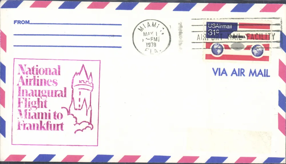 National Airlines — Erster Flug von Miami nach Frankfurt — Miami Airport Mail Facility - Vorderseite