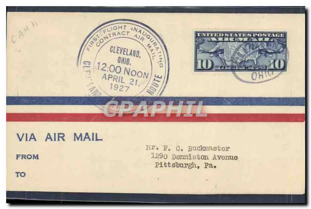 Cleveland, Ohio — Erster Vertragflug — United States Postage Air Mail - Vorderseite