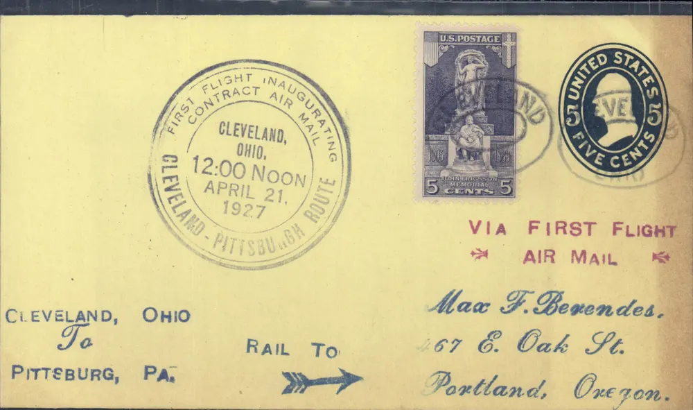 Cleveland - Pittsburgh - Erster Flugstart - 21. April 1927 — U.S. Briefmarke - Vorderseite