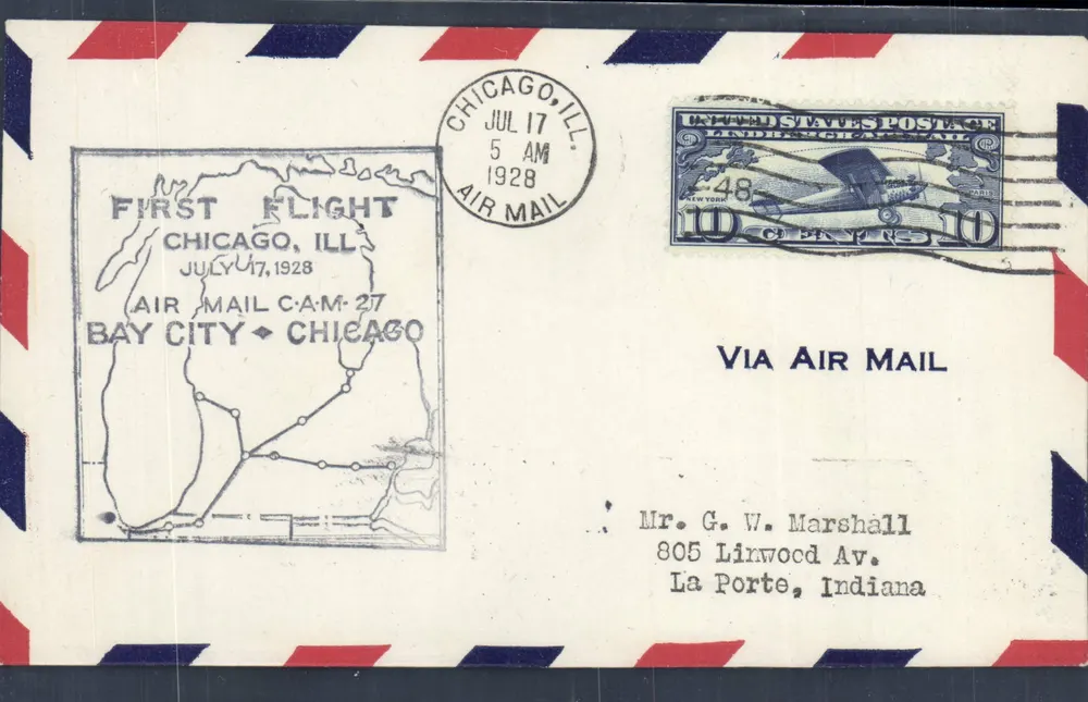 Erster Flug Chicago, Ill. — Bay City — Chicago — 17. Juli 1928 — Luftpost - Vorderseite