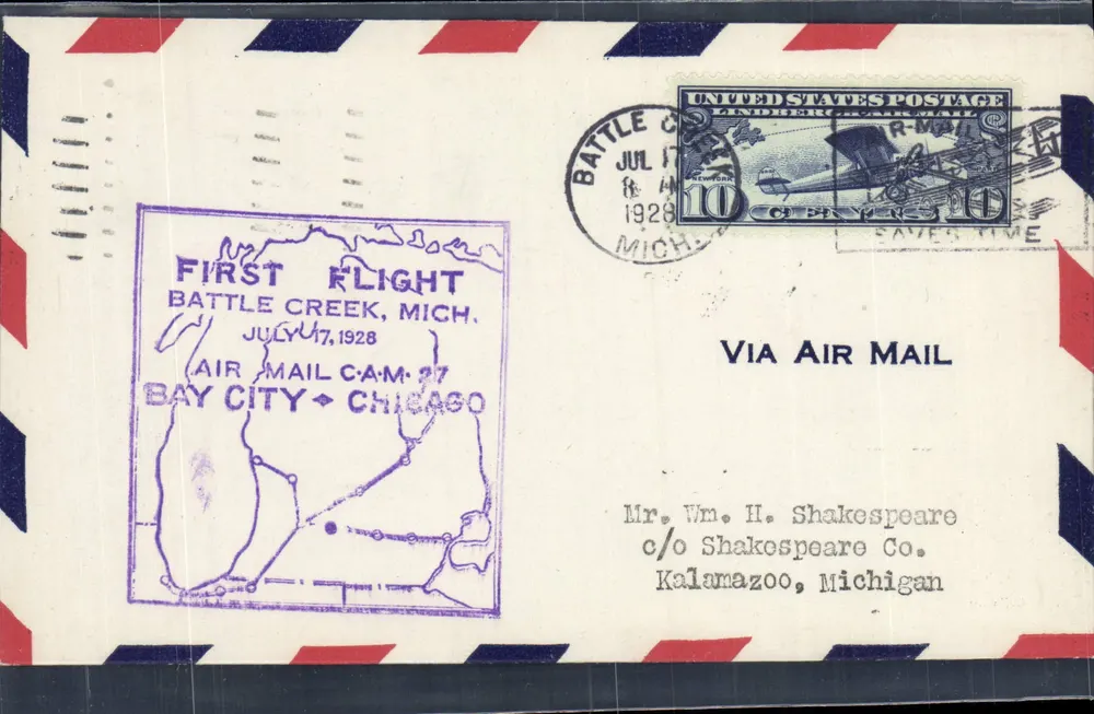 Erster Flug Battle Creek - Bay City - Chicago — Battle Creek, Michigan — 1928 - Vorderseite