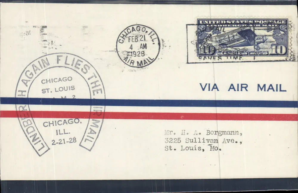 Lindbergh Again Flies the Air Mail — Chicago, Illinois — 1928 - Vorderseite