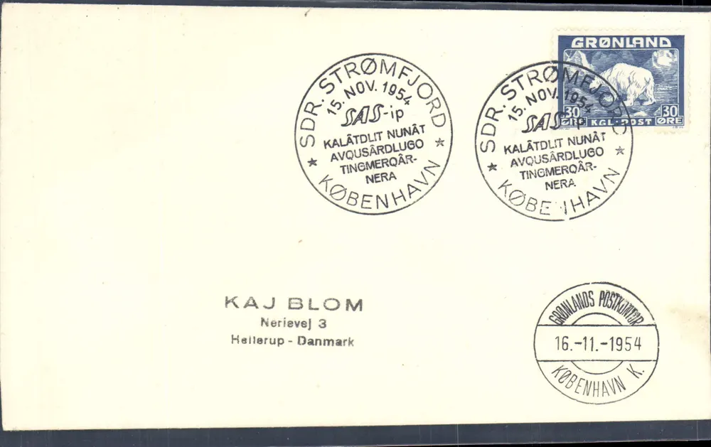 Grönland — Expedition SAS Strøm fjord — 15. November 1954 — Grønlands Postkontor - Vorderseite