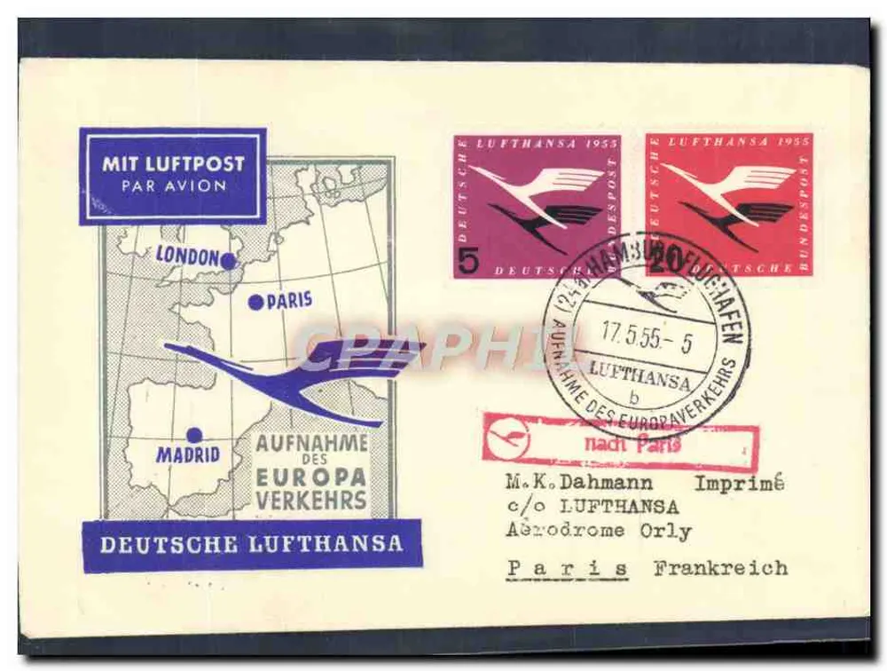 Werbeansichtskarte Lufthansa – Flughafen Orly – 17.5.55 - Vorderseite