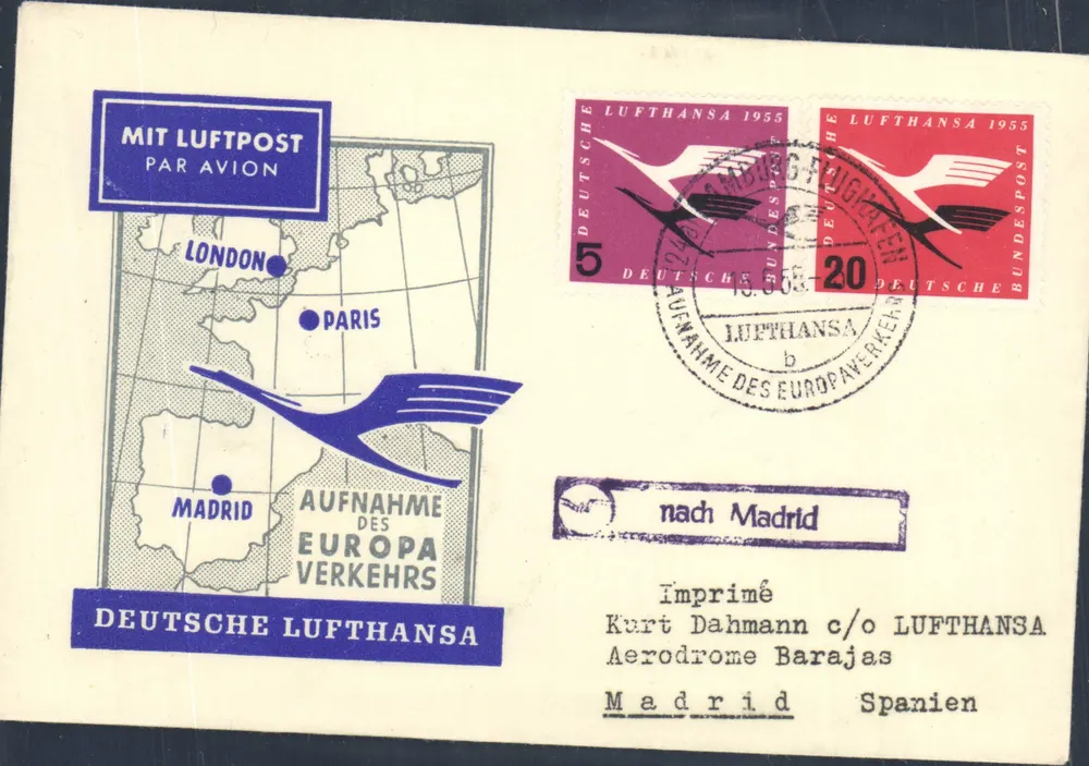 Madrid — Europe Air Service — Deutsche Lufthansa 1955 - Vorderseite