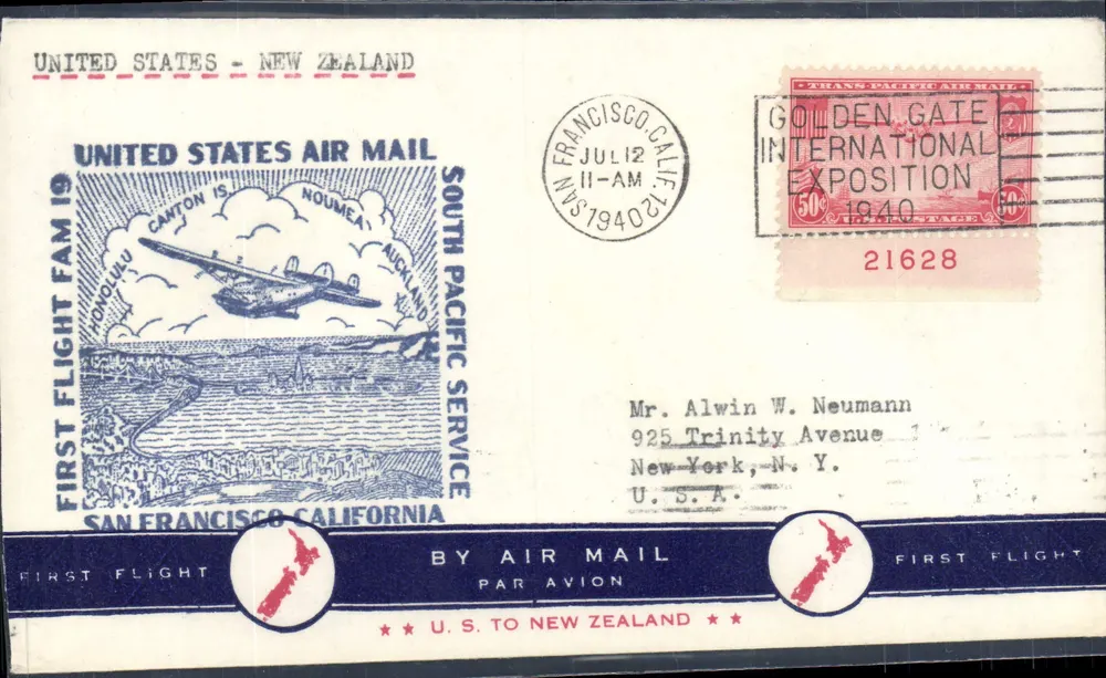 Erster U.S.-Flug nach Neuseeland — Internationale Ausstellung Golden Gate — San Francisco, Kalifornien - Vorderseite