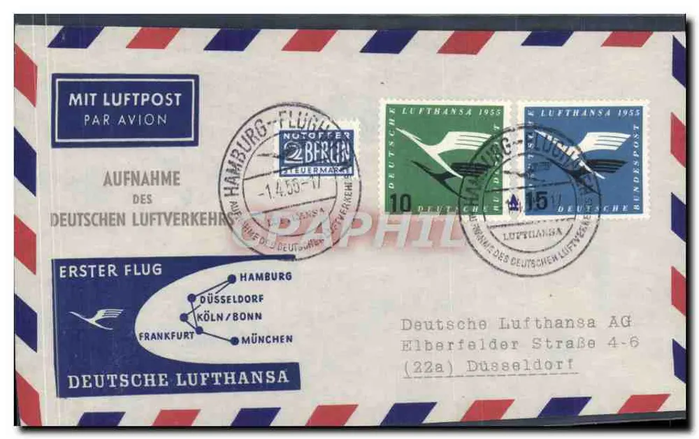 Erster Flug Lufthansa — Hamburg nach Berlin — 1955 — Deutsche Lufthansa AG - Vorderseite