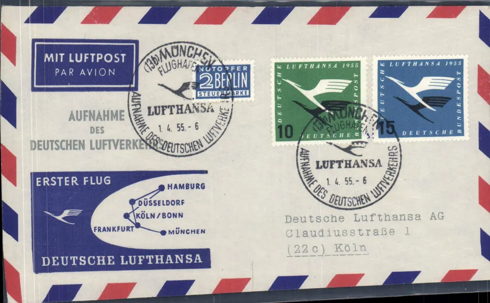 Erster Flug Lufthansa — Berlin — Köln — 1. April 1955 — Deutsche Lufthansa AG - Vorderseite