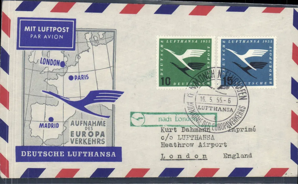 London — Madrid — Paris — Lufthansa 1955 — Deutsche Lufthansa - Vorderseite