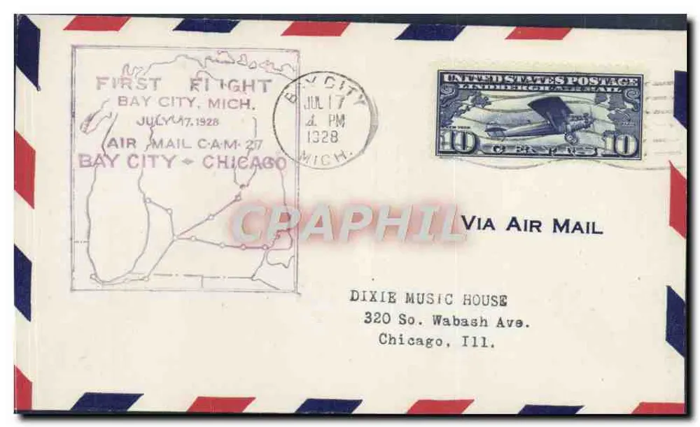 Erster Flug Bay City - Chicago — 17. Juli 1926 — US-Postwertzeichen - Vorderseite