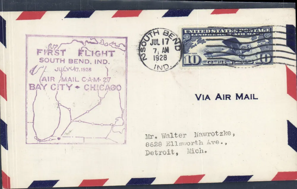 Erster Flug South Bend - Chicago — South Bend, Indiana — 17. Juli 1928 - Vorderseite