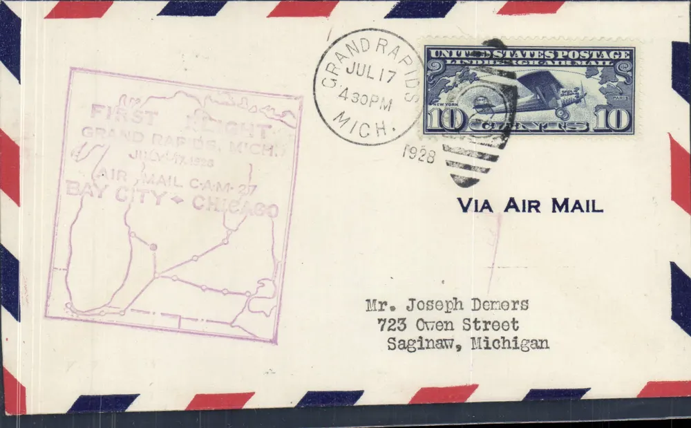 Erster Flug Grand Rapids - Chicago — 17. Juli 1928 — Grand Rapids, Michigan - Vorderseite