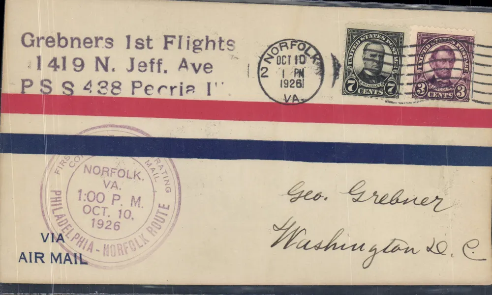 Grebner's 1st Flights — Norfolk, VA — 1926 - Vorderseite