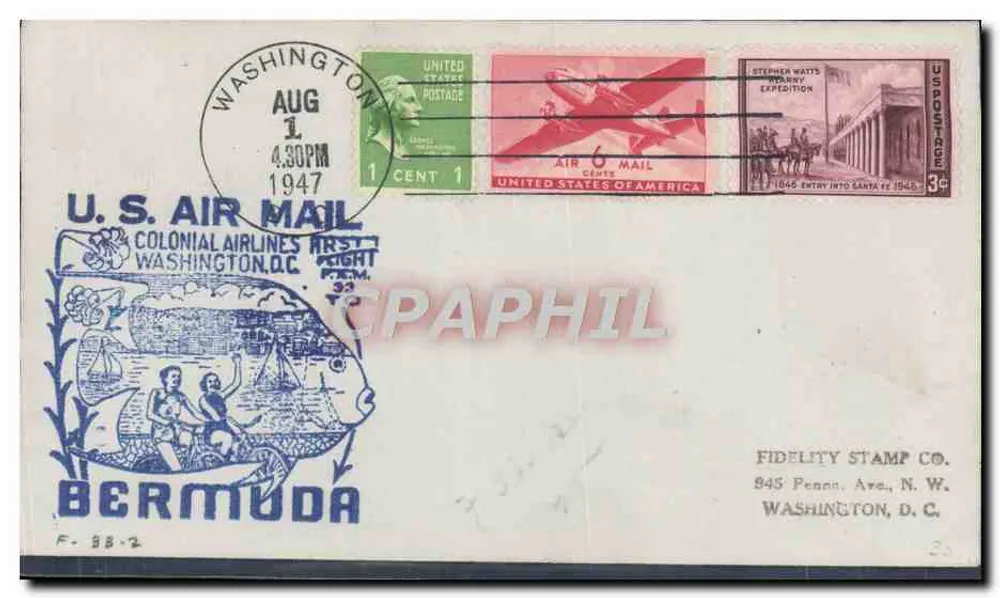 Bermuda — U.S. Air Mail — Colonial Airlines — Washington D.C. — erster Flug um 1947 - Vorderseite