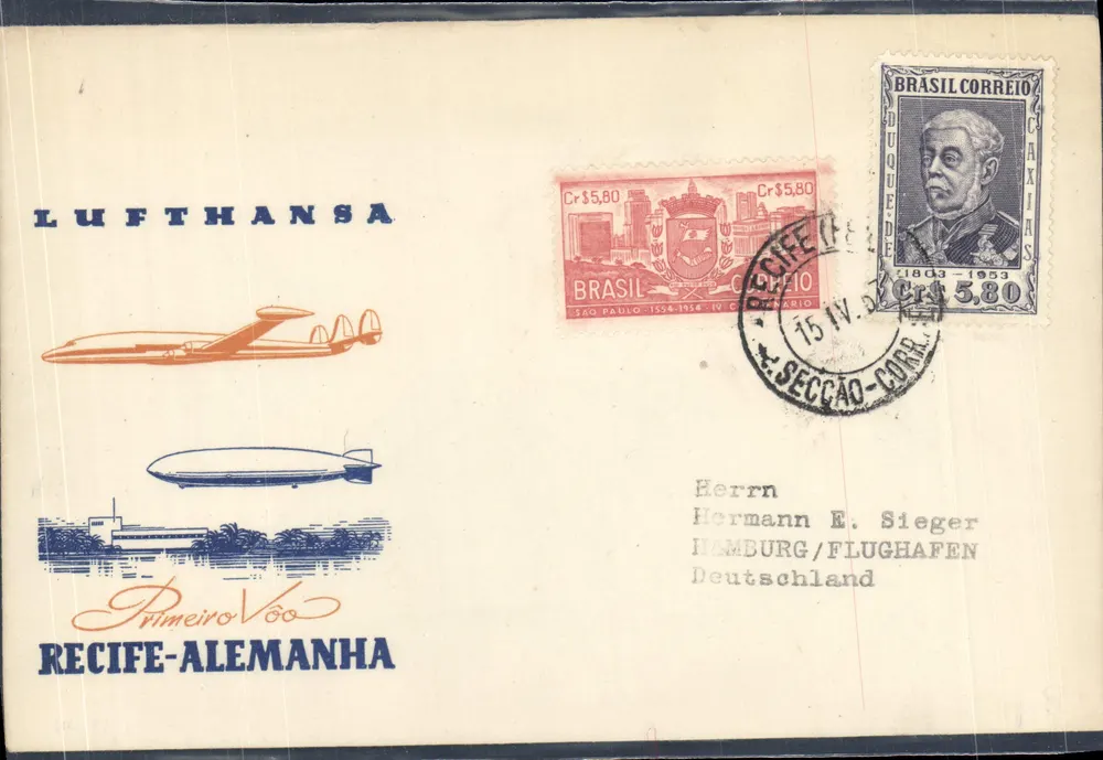 Erster Flug Recife-Deutschland — Lufthansa — Verlag Brasília Correio, Seriennummer nicht sichtbar - Vorderseite