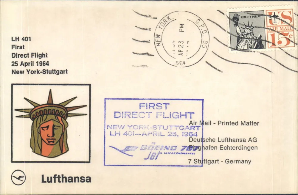 Erster Direktflug New York-Stuttgart — Lufthansa LH 401 — 25. April 1964 - Vorderseite