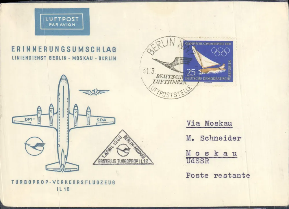 Berlin - Moskau — erster Turbo-Prop-Flug IL 18 — Deutsche Lufthansa - Vorderseite