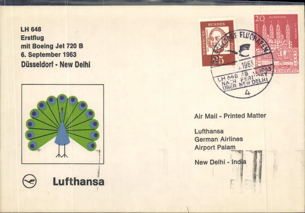 Düsseldorf - New Delhi — erster Flug Boeing 720 B — Lufthansa - Vorderseite
