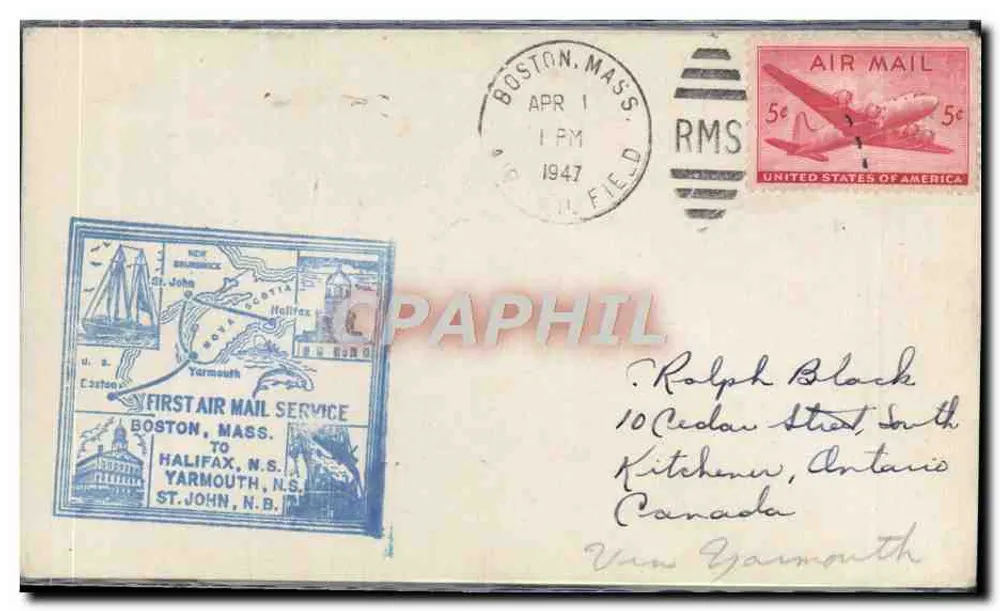 Luftdienst Boston - Halifax - Yarmouth — Erster Luftpostdienst — Verleger U.S. Post Office - Vorderseite
