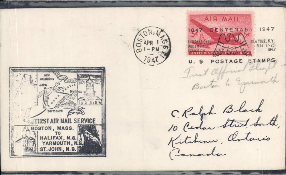 Erster Luftpostdienst — Boston, Mass. nach Halifax, N.S. — U.S. Briefmarken 1847-Jubiläum - Vorderseite