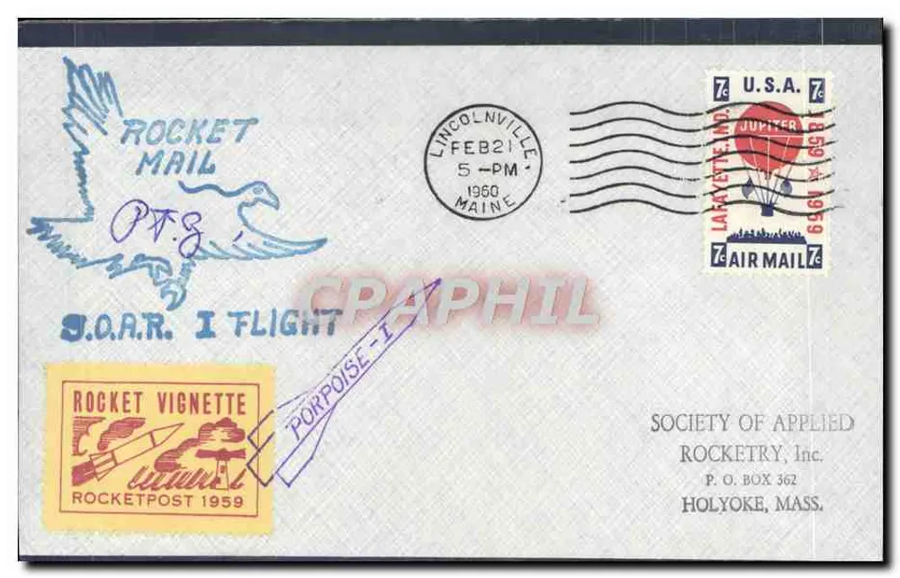 Rocket Mail — J.O.A.R. I Flight — Lincolnville, Maine — 1960 - Vorderseite