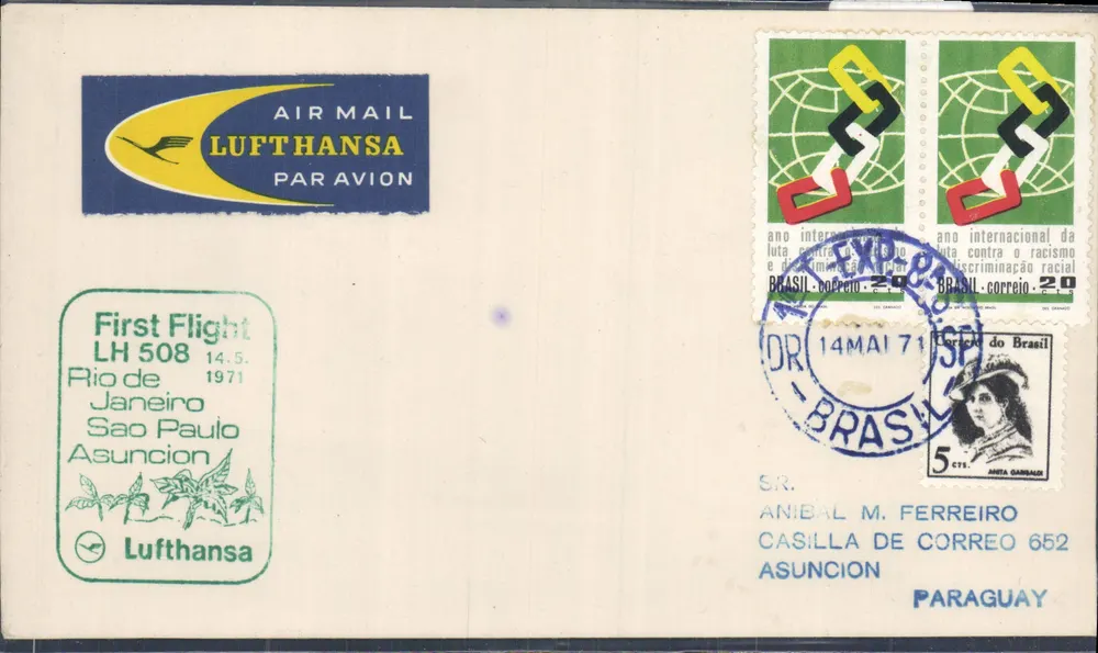 Erster Flug Rio de Janeiro - São Paulo - Asuncion — Lufthansa LH 508 — 14. Mai 1971 - Vorderseite