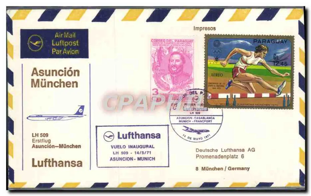 Asunción - München — erster Lufthansa-Flug — Impresos - Vorderseite