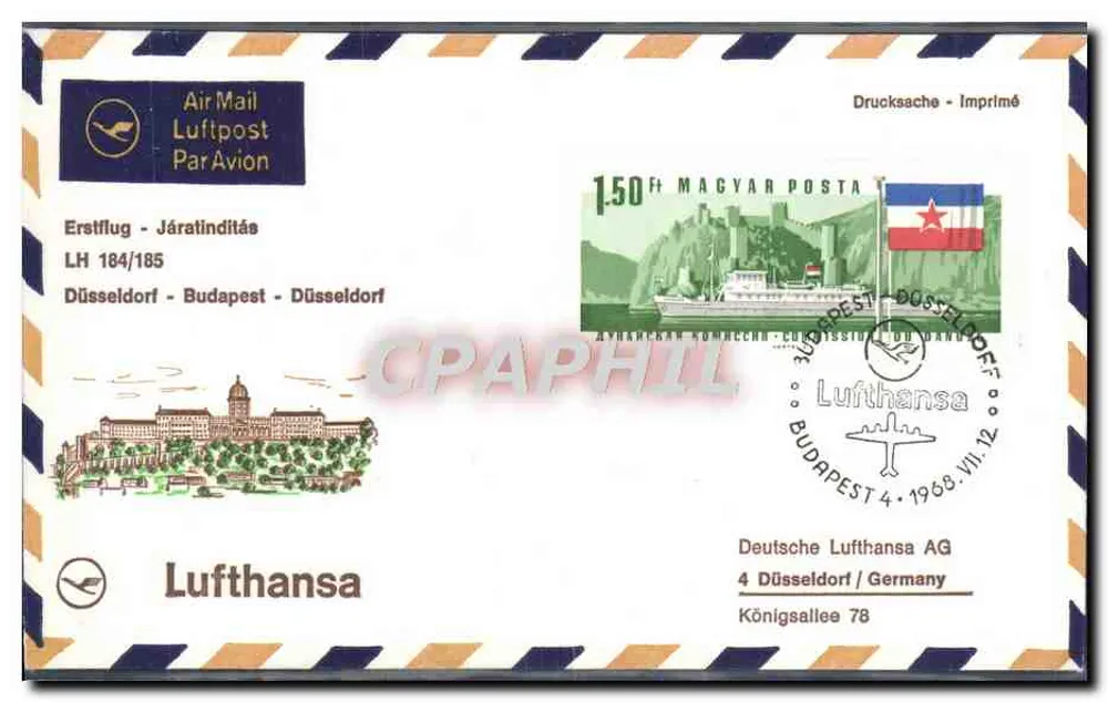 Düsseldorf - Budapest - Düsseldorf — premier vol Lufthansa LH 184/185 — Deutsche Lufthansa AG - Recto