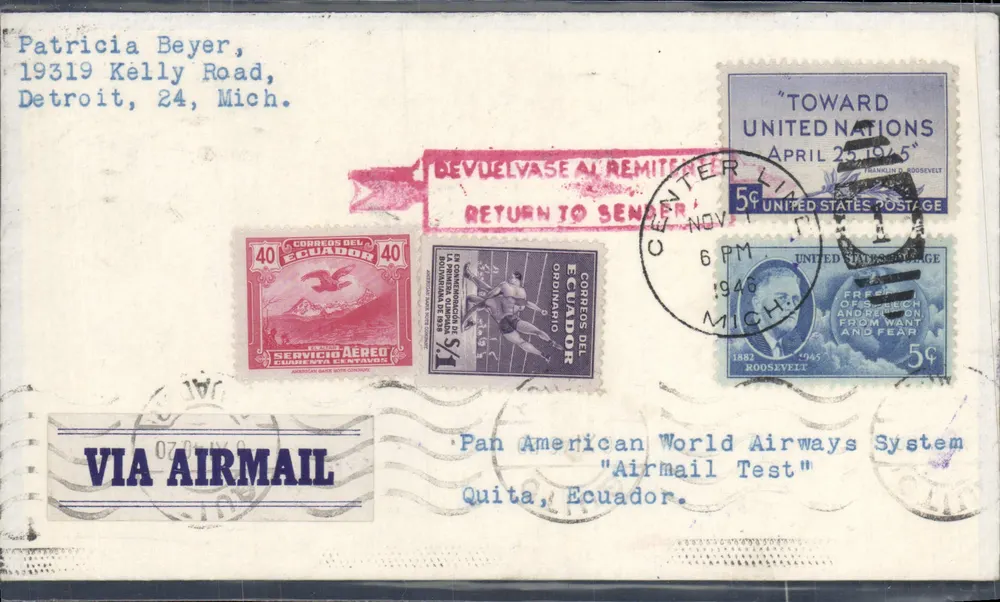Quito, Ecuador — Aéropostale — Pan American World Airways System — 1946 - Vorderseite