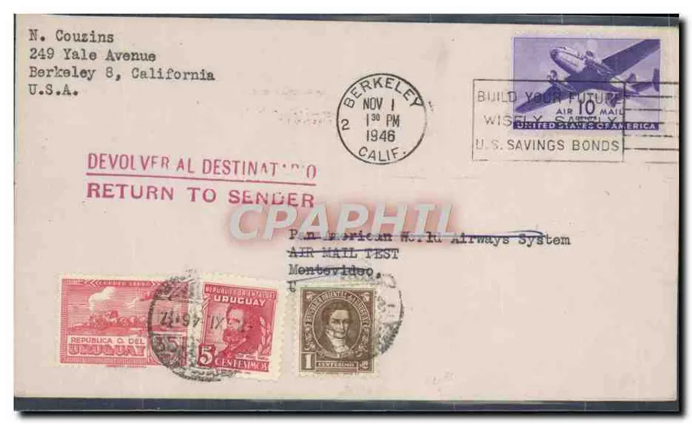 Berkeley, Kalifornien — Test-Flugbrief Pan American World Airways — 1. November 1946 - Vorderseite
