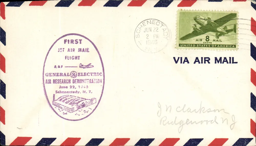 Erster Jet-Flug mit Luftpost — Schenectady, N.Y. — General Electric Air Research Demonstration - Vorderseite