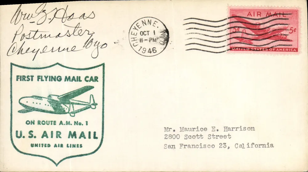 Erster Luftpostwagen — Cheyenne — U.S. Air Mail - Vorderseite