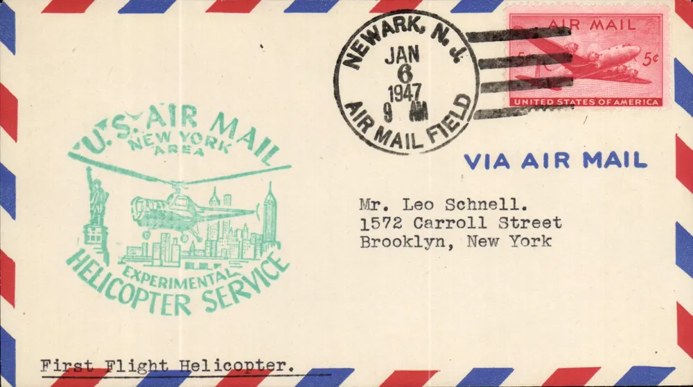 Erster Hubschrauberflug — experimenteller Dienst — Newark, N.J. — 6. Januar 1947 - Vorderseite