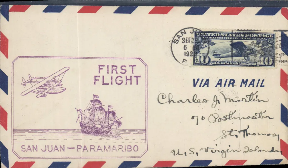 San Juan - Paramaribo — Erster Flug — unbekannter Verlag, Seriennummer nicht sichtbar - Vorderseite