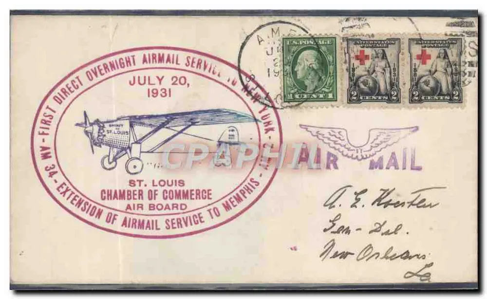 Erste Erweiterung des Express-Luftdienstes von St. Louis nach Memphis — St. Louis Chamber of Commerce Air Board - Vorderseite