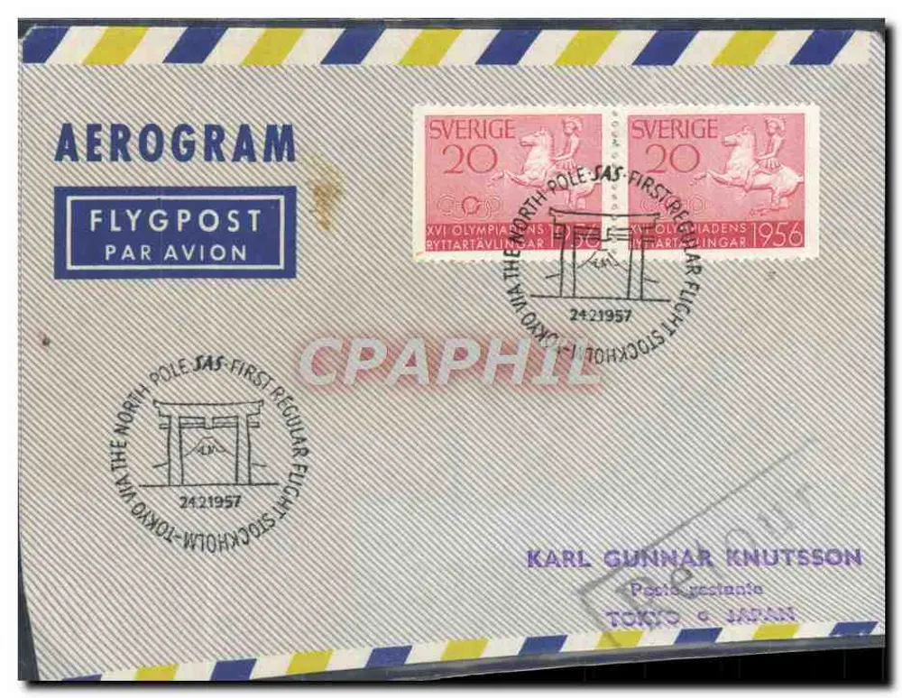 Erster Flug über den Nordpol — SAS — 24/2/1957 — Schweden - Vorderseite