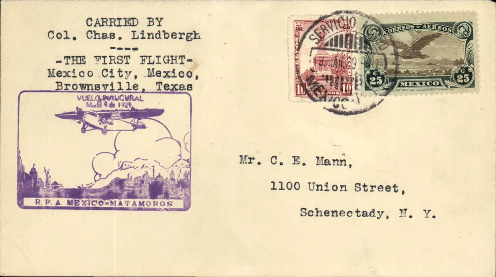 Erster Lindbergh-Flug — Mexico City, Texas — R.P.A. Mexico-Matamoros - Vorderseite