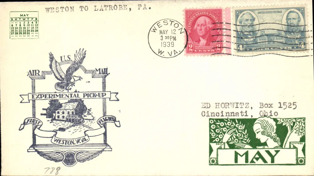 Weston, W.Va. — Experimental Pick-Up — Air Mail — 1939 - Vorderseite