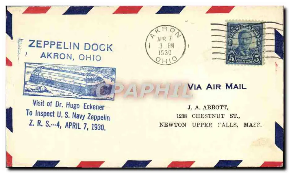 Zeppelin Dock — Akron, Ohio — visite du Dr. Hugo Eckener — 7 avril 1930 - Recto