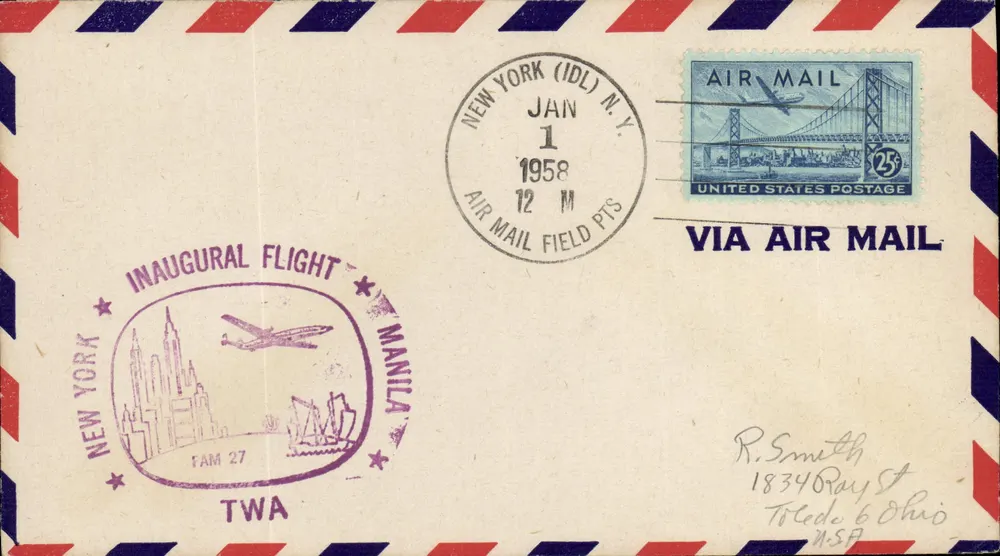 New York — Erstflug TWA New York-Manila — TWA - Vorderseite
