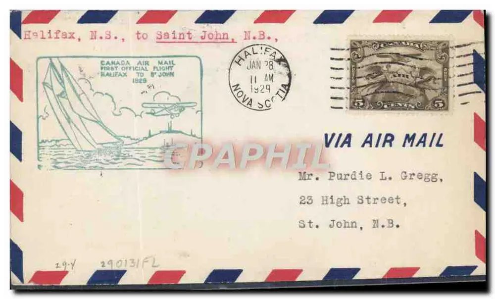 Antike Ansichtskarte Flug Halifax nach Saint-John — Canada Air Mail — Erster offizieller Flug 1928 - Vorderseite