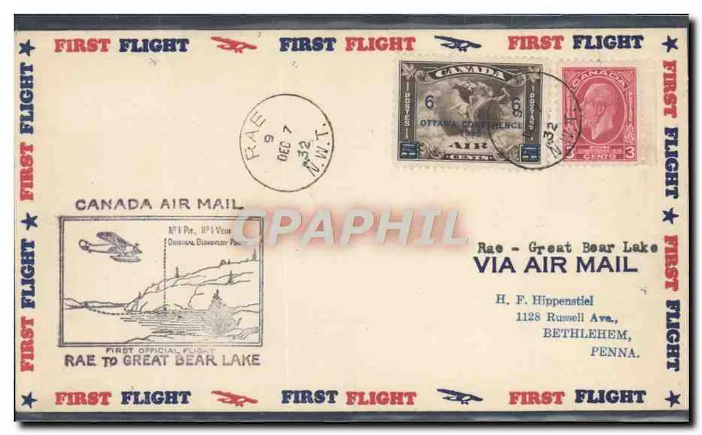 Rae - Great Bear Lake — Erster offizieller Flug — Canada Air Mail - Vorderseite