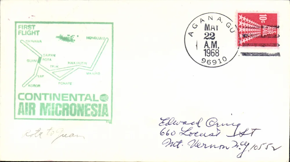 Erster Flug von Continental Air Micronesia — Agana, Guam — 22. Mai 1968 - Vorderseite