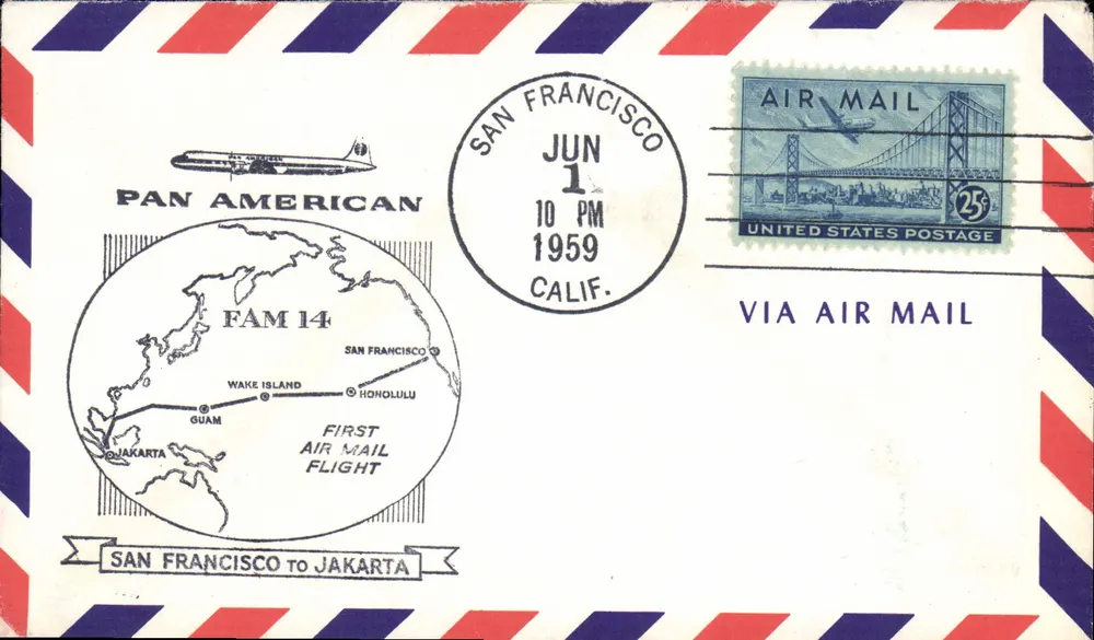 San Francisco nach Jakarta — erster Flug — Pan American - Vorderseite