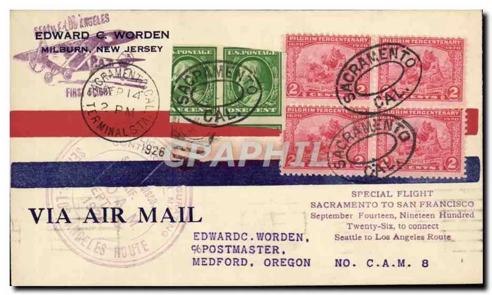 Luftfahrt Seattle-Los Angeles — Sacramento — Verlag: C.A.M. 8 - Vorderseite