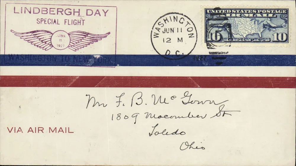 Lindbergh Day Special Flight — Washington nach New York — Gedenkausgabe 1927 - Vorderseite
