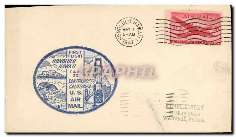Erster Flug Honolulu-Hawaii — San Francisco-Kalifornien — U.S. Air Mail - Vorderseite